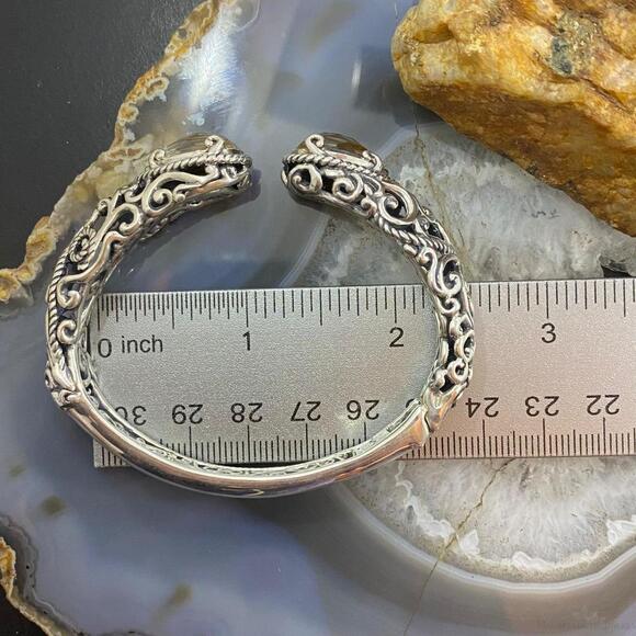 Carolyn Pollack Sterling Tiger's Eye Doublet Decorated Hinged Bracelet For Women - Picture 9 of 10